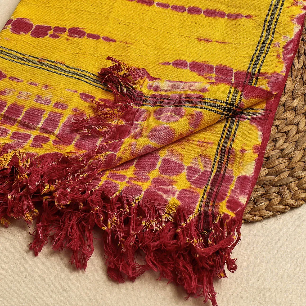 Yellow - Shibori Tie & Dye Pure Handloom Cotton Bath Towel