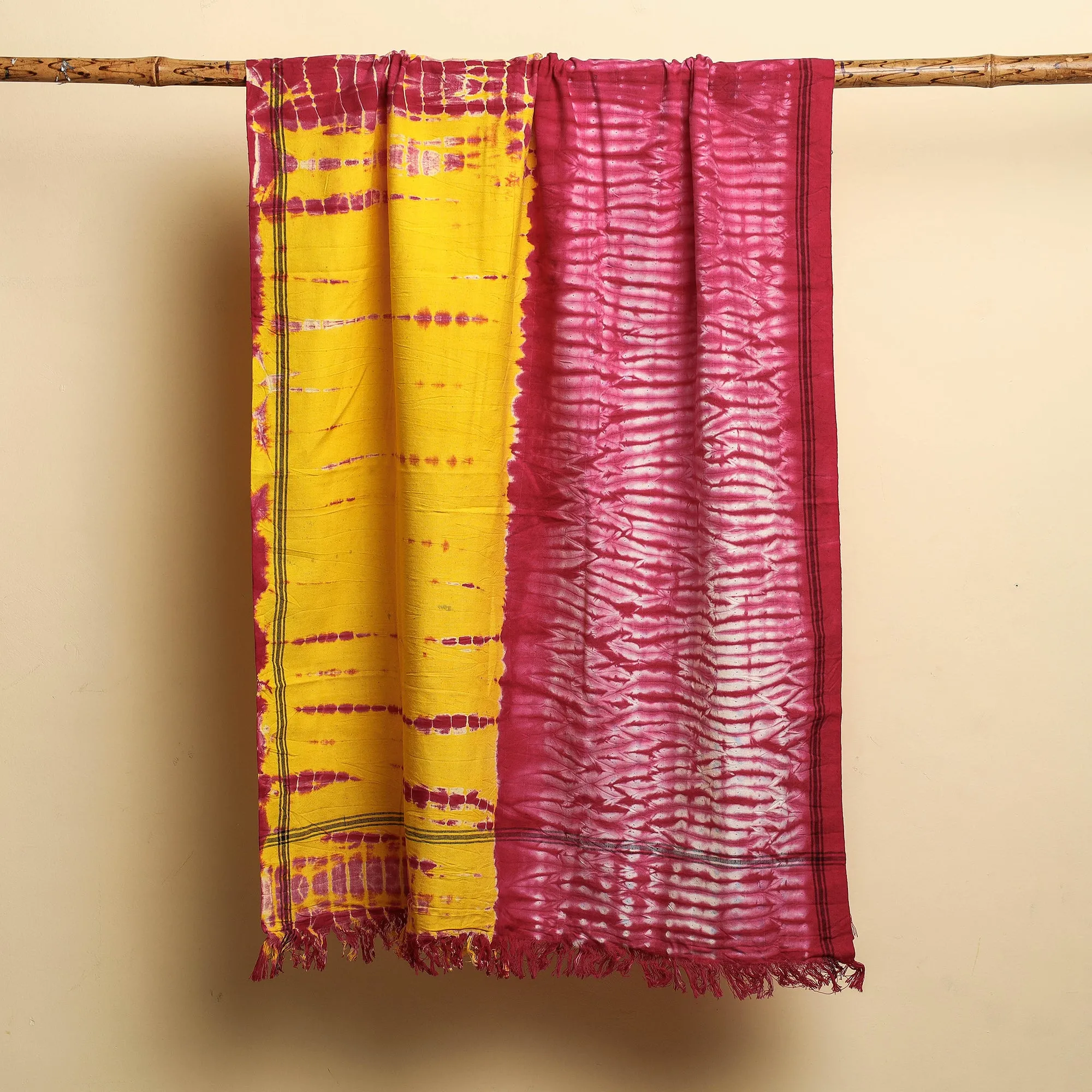 Yellow - Shibori Tie & Dye Pure Handloom Cotton Bath Towel